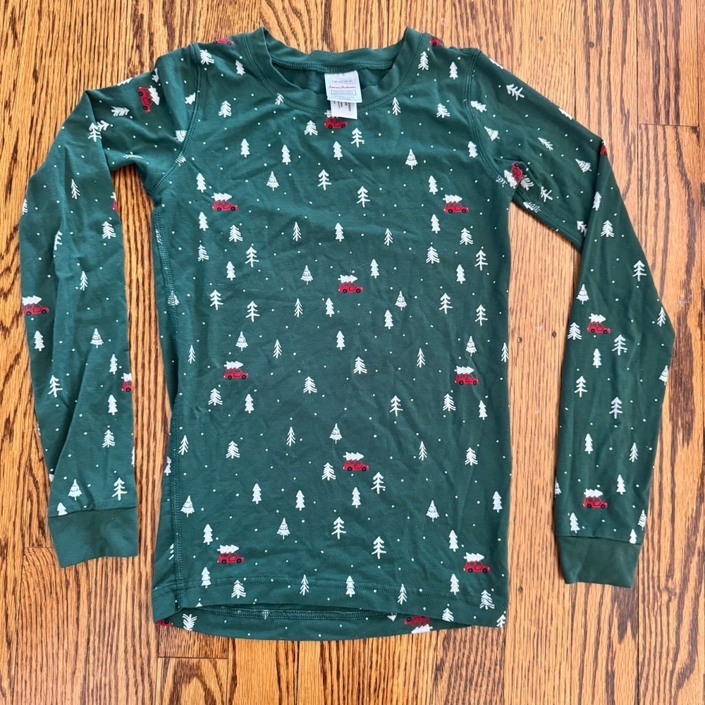 Hanna Andersson Hannasoft Christmas Pajama Top Size 10 NWOT Green Trees Holiday